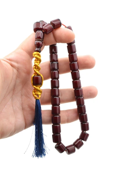 Murty99 Makrome Model Fıçı Kesim Bordo Sıkma Kehribar Tesbih - Resim 4