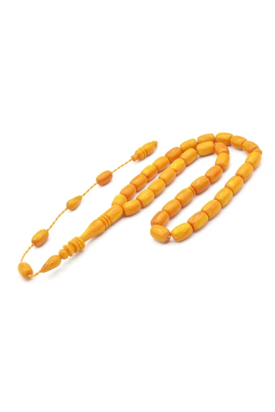 Murty99 Ahmet Emin Yapımı İmamesi Halkalı Koyu Sarı Sıkma Kehribar Tesbih - Resim 4