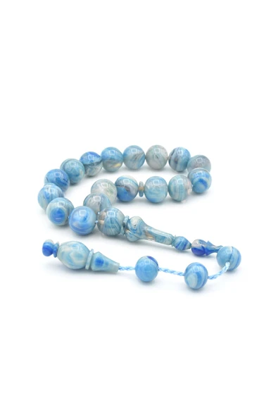 Murty99 Erhan Turan Yapımı Hareli Açık Mavi Sıkma Kehribar Efe Maskot Tesbih ürün görseli 1