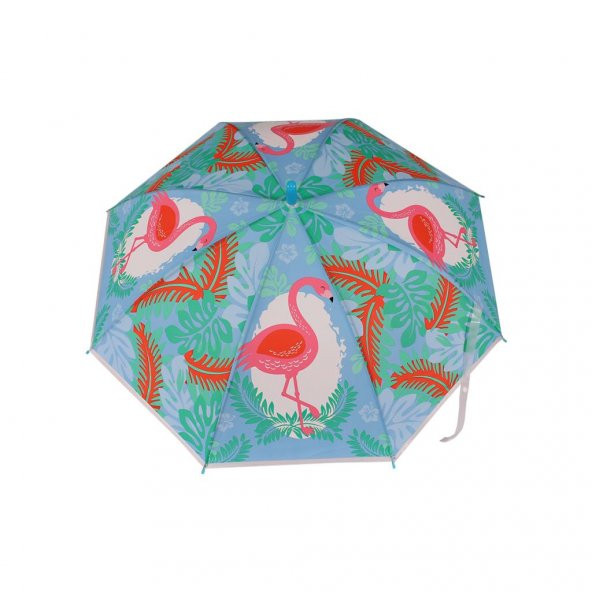 Düdüklü Çocuk Şemsiyesi Mavi Flamingo Desenli