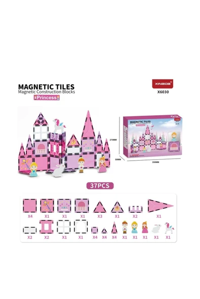 Manyetik Tiles Prenses Şatosu 37 Parça Manyetik Yapı Magnetic Bloklar - Resim 2