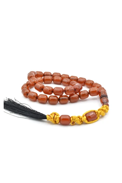 Murty99 Makrome Model Fıçı Kesim Koyu Sarı Sıkma Kehribar Tesbih ürün görseli 1