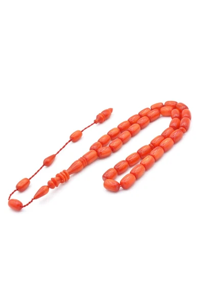 Murty99 Ahmet Emin Yapımı İmamesi Halkalı Simli Turuncu Sıkma Kehribar Tesbih - Resim 4