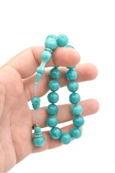 Murty99 Vefa Usta İmzalı Küre Kesim Mavi Sıkma Kehribar Efe Maskot Tesbih - Resim 5