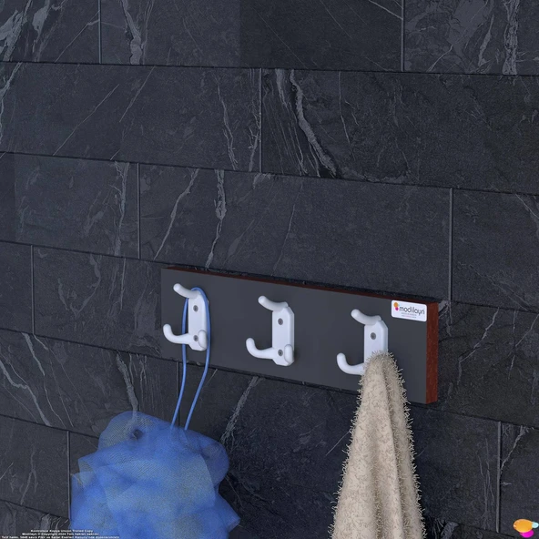 Modilayn ARI 9 Kancalı Banyo Askısı 3'lü Set (31,4x9,6 cm) | Şık Tasarım, Ekstra Düzen ve Yer Tasarrufu - Resim 3