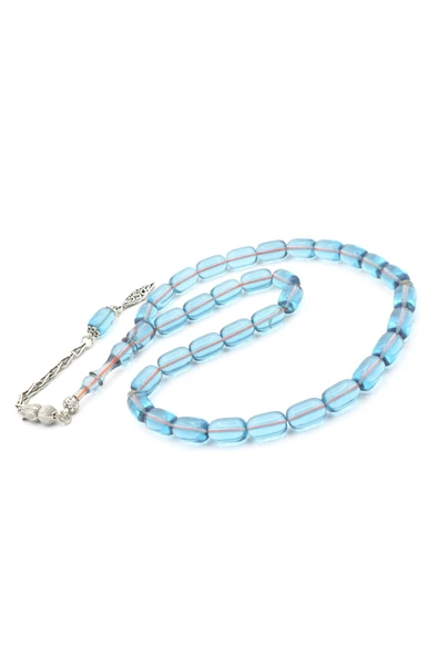 Murty99 Gümüş Kaplama Kamçılı Kapsül Kesim Mavi Sıkma Kehribar Tesbih - Resim 4