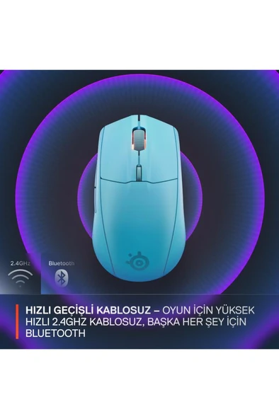 SteelSeries Rival 3 Gen 2 Mavi RGB Optik Kablosuz Oyuncu Mouse Teşhir - Resim 5