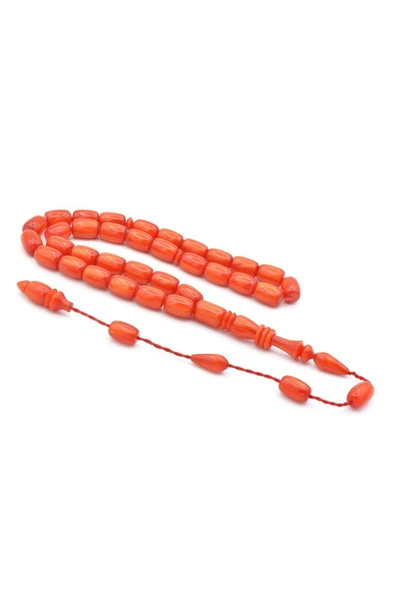 Murty99 Ahmet Emin Yapımı İmamesi Halkalı Simli Turuncu Sıkma Kehribar Tesbih - Resim 2