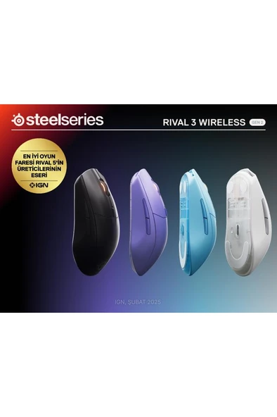SteelSeries Rival 3 Gen 2 Mavi RGB Optik Kablosuz Oyuncu Mouse Teşhir - Resim 3