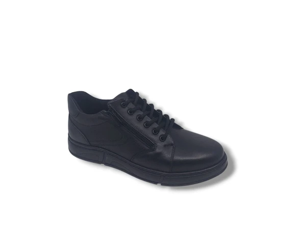 Modesa 165 Erkek Siyah Bağcıklı Fermuarlı Hakiki Deri Kauçuk Taban Ayakkabı - Resim 4