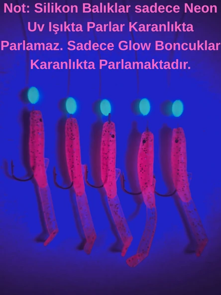 Eagenset Silikon Balıklı Çapari 5 Cm (2 Adet) Silikon At Çek Takımı Ultraviyole UV Neon Simli Pembe ve Fosforlu Glow Boncuklu - Resim 6
