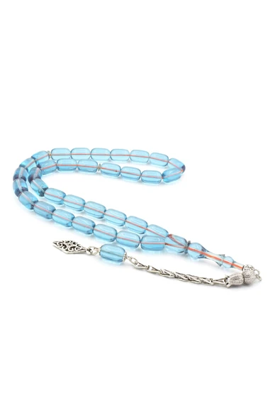 Murty99 Gümüş Kaplama Kamçılı Kapsül Kesim Mavi Sıkma Kehribar Tesbih ürün görseli 1