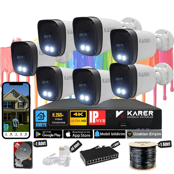 7'li 5MP IP Güvenlik Kamera Seti-Gece Renkli Görüntü-Su Geçirmez Dış Mekan-Sesli Kayıt -Ultra HD ürün görseli 1