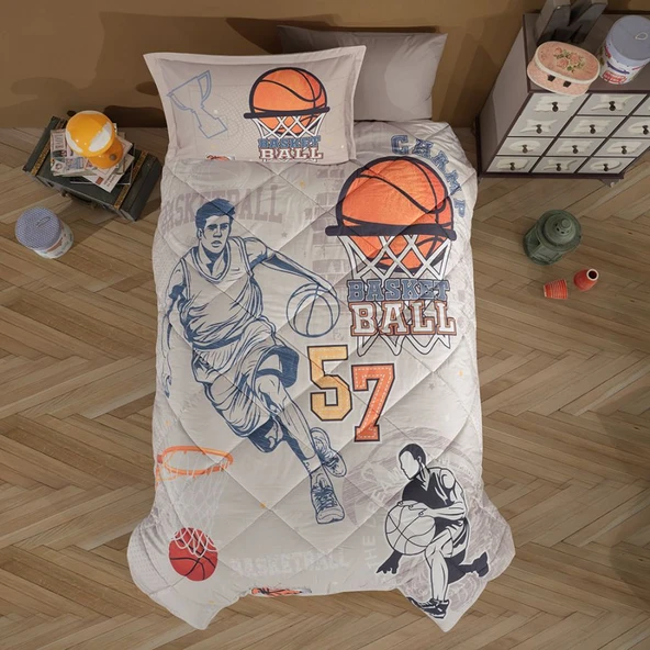 Clasy Ranforce Tek Kişilik Yorgan Seti Basketball Bej ürün görseli 1