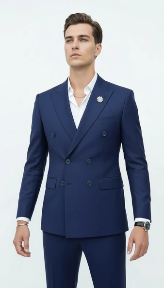 Doğal Düğmeli Kruvaze Erkek Blazer Ceket – Premium Kumaş, Slim Fit Şıklık - Resim 6