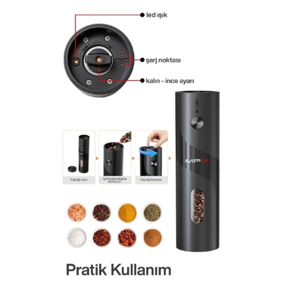 Periboia Şarjlı Baharat Öğütücü 100 ml - Resim 3