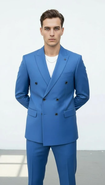 Doğal Düğmeli Kruvaze Erkek Blazer Ceket – Premium Kumaş, Slim Fit Şıklık - Resim 10