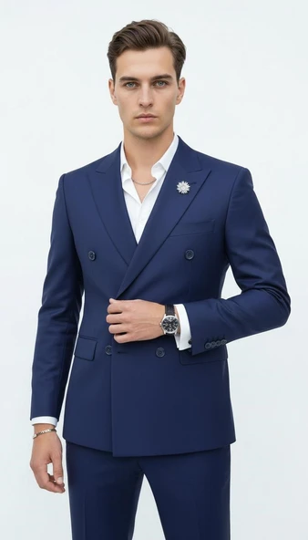 Doğal Düğmeli Kruvaze Erkek Blazer Ceket – Premium Kumaş, Slim Fit Şıklık - Resim 3