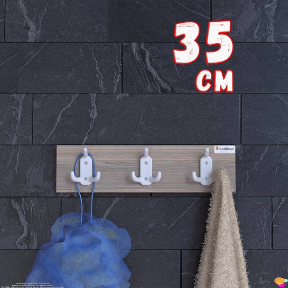 Modilayn ARI 9 Kancalı Banyo Askısı 3' lü Set 31,4x9, 6 cm | Şık Tasarım Ekstra Düzen ve Yer Tasarrufu ürün görseli 1