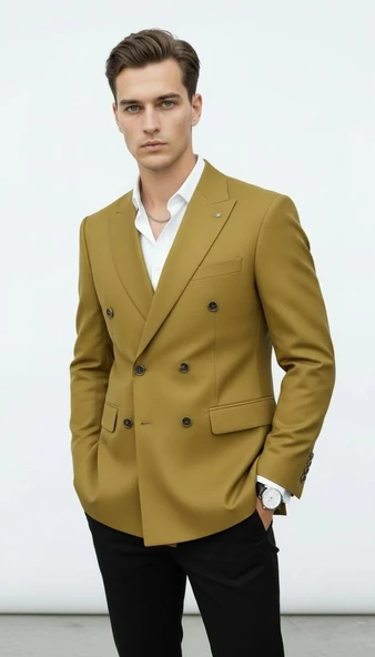 Doğal Düğmeli Kruvaze Erkek Blazer Ceket – Premium Kumaş, Slim Fit Şıklık ürün görseli 1