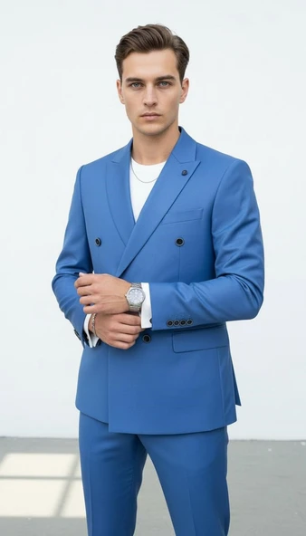 Doğal Düğmeli Kruvaze Erkek Blazer Ceket – Premium Kumaş, Slim Fit Şıklık - Resim 9