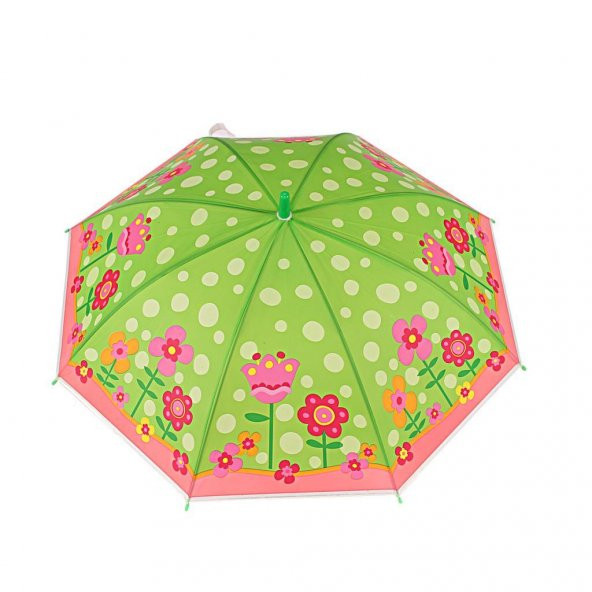 Düdüklü Çocuk Şemsiyesi Yeşil Çiçek Desenli