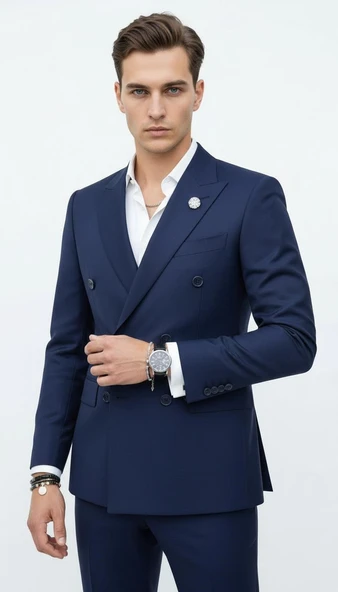 Doğal Düğmeli Kruvaze Erkek Blazer Ceket – Premium Kumaş, Slim Fit Şıklık - Resim 5