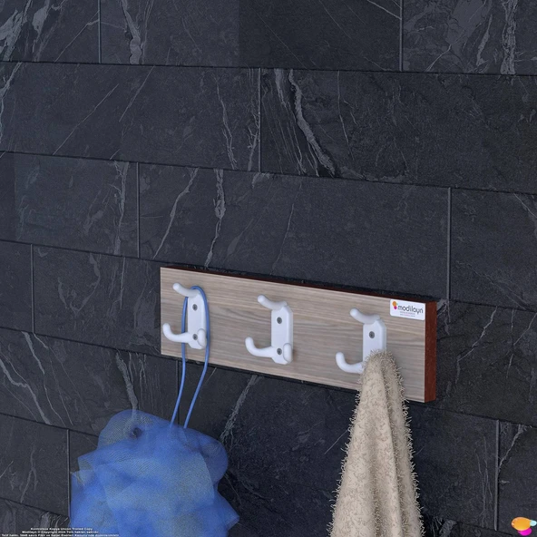 Modilayn ARI 9 Kancalı Banyo Askısı 3' lü Set 31,4x9, 6 cm | Şık Tasarım Ekstra Düzen ve Yer Tasarrufu - Resim 2