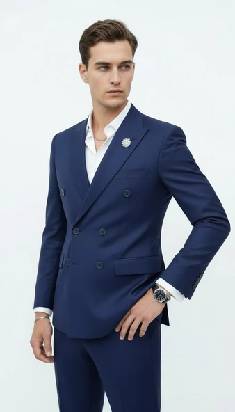 Doğal Düğmeli Kruvaze Erkek Blazer Ceket – Premium Kumaş, Slim Fit Şıklık - Resim 7