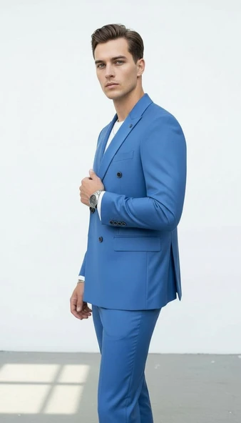 Doğal Düğmeli Kruvaze Erkek Blazer Ceket – Premium Kumaş, Slim Fit Şıklık - Resim 11