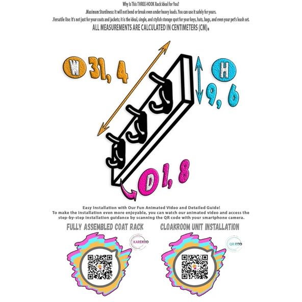 Modilayn ARI 9 Kancalı Banyo Askısı 3' lü Set 31,4x9, 6 cm | Şık Tasarım Ekstra Düzen ve Yer Tasarrufu - Resim 5