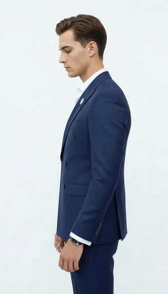 Doğal Düğmeli Kruvaze Erkek Blazer Ceket – Premium Kumaş, Slim Fit Şıklık - Resim 4