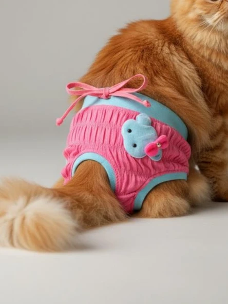 Teddie Dişi Kedi Regl Külotu | Kedi Donu | Kedi İç Çamaşırı | Ayarlanabilir Bağcıklı | Küçük Irklar İçin - Resim 5
