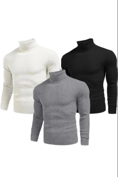 3 Adet Unisex Kaşkorse Boğazlı Full Likralı Fitilli Body Kazak ürün görseli 1