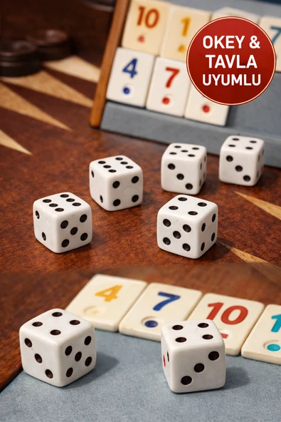 6’lı Set – 10.5 mm Okey & Tavla Zarı Net Noktalı Dayanıklı Okey & Tavla Zarları - Resim 4