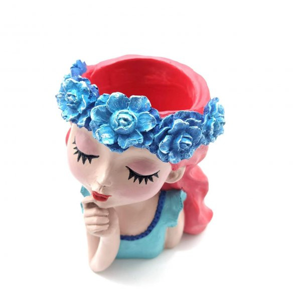 Crearthome Kızıl Saçlı Kız Dekoratif Saksı - 2