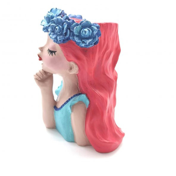 Crearthome Kızıl Saçlı Kız Dekoratif Saksı - 3