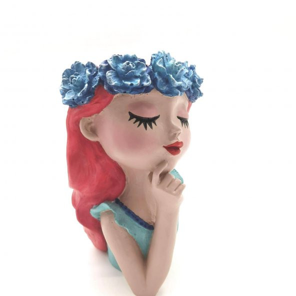 Crearthome Kızıl Saçlı Kız Dekoratif Saksı - 4