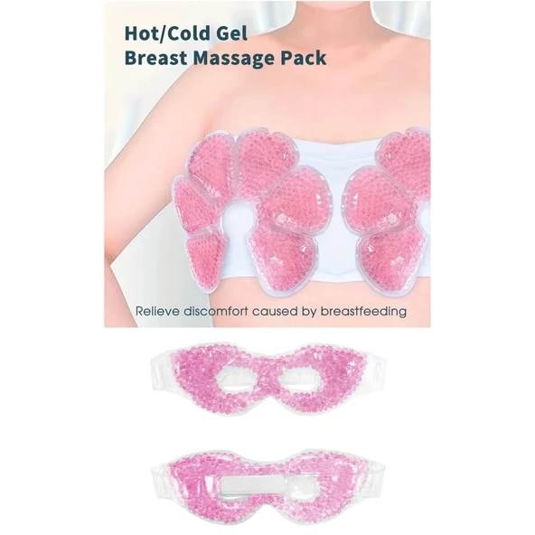 Sıcak Soğuk Göğüs Pedi 2 li ve Jel Boncuklu Göz Maskesi Seti - Emziren Anneler İçin - Resim 2