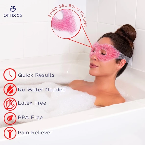 Pembe Jel Boncuklu Göz Maskesi, Soğuk & Sıcak Kullanım Rahatlatıcı Terapi Maskesi - Resim 3