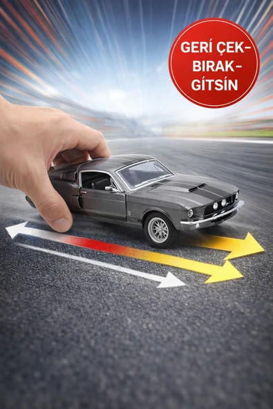 Çek Bırak 1967 Shelby GT500 Gri Metal Oyuncak Araba – Kapıları Açılan Klasik Model 13 cm - Resim 5