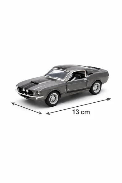 Çek Bırak 1967 Shelby GT500 Gri Metal Oyuncak Araba – Kapıları Açılan Klasik Model 13 cm - Resim 7