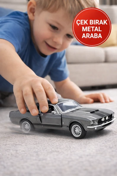 Çek Bırak 1967 Shelby GT500 Gri Metal Oyuncak Araba – Kapıları Açılan Klasik Model 13 cm ürün görseli 1