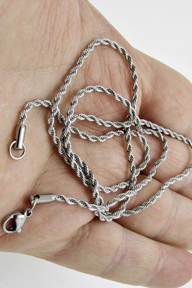 Burgu Halat Erkek Çelik Zincir Kolye 2.5 mm Gümüş Renk - Resim 3