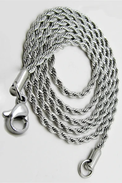 Burgu Halat Erkek Çelik Zincir Kolye 2.5 mm Gümüş Renk - Resim 2
