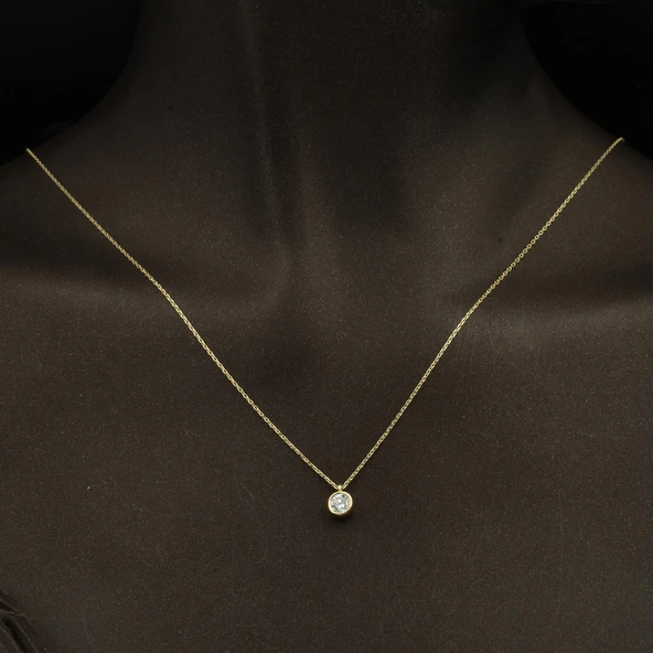 Tek Taşlı Sarı Altın Kolye - Resim 2