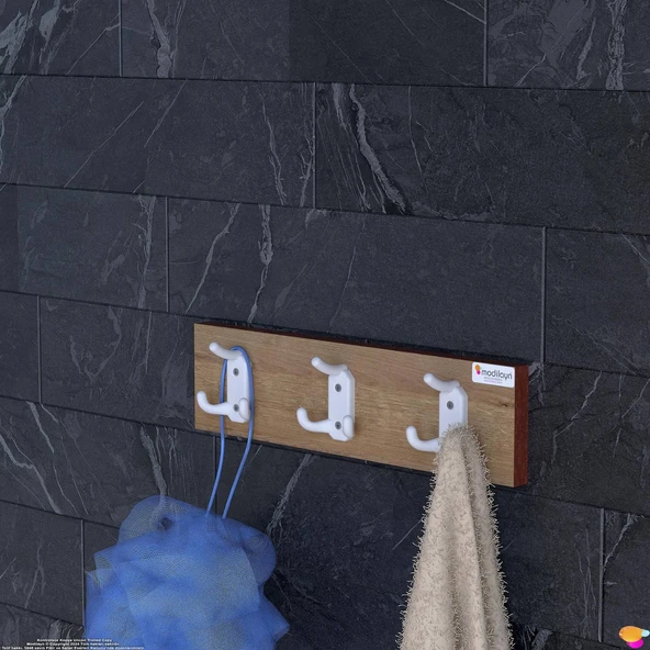 Modilayn ARI 9 Kancalı Banyo Askısı 3'lü Set 36,4x9,6cm Şık Tasarım Ekstra Düzen ve Yer Tasarrufu - Resim 2