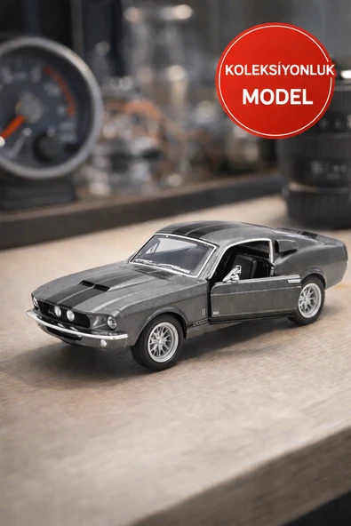 Çek Bırak 1967 Shelby GT500 Gri Metal Oyuncak Araba – Kapıları Açılan Klasik Model 13 cm - Resim 3