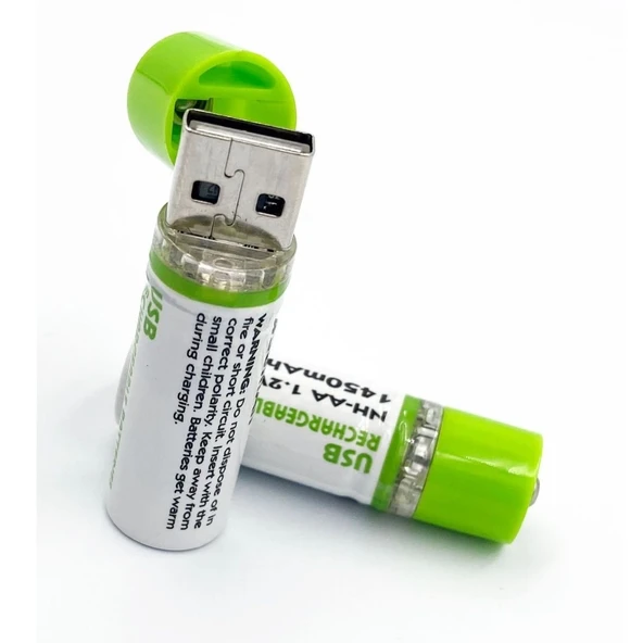 Usb ile Şarj Olabilen 2 li 1450 mah Lityum Şarjlı Kalem Pil - Resim 5