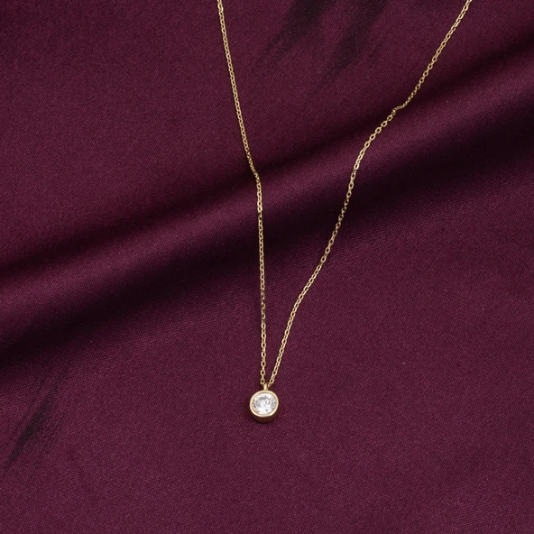 Tek Taşlı Sarı Altın Kolye - Resim 4